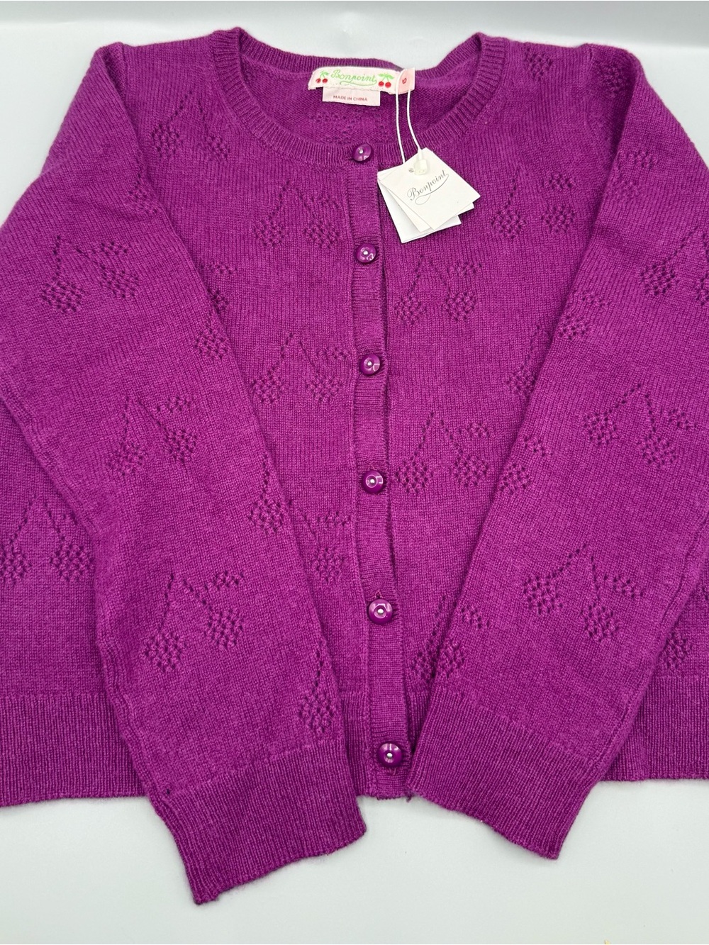 Bonpoint Fuchsia Pointelle Button-Front Cardigan